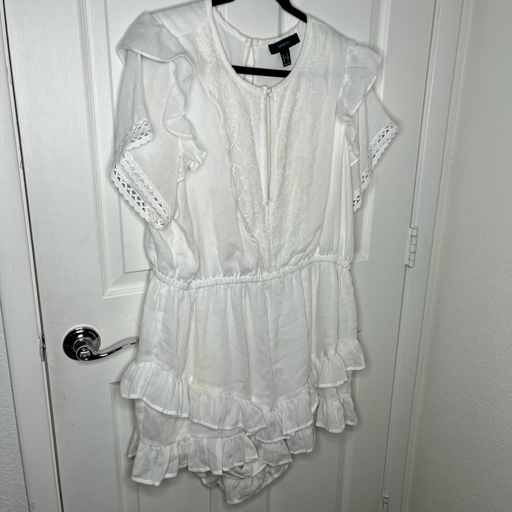White Ruffled Dress with Lace Details